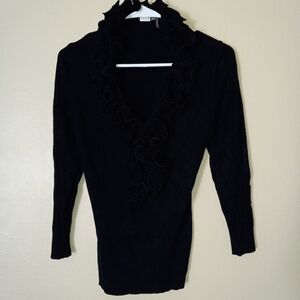 Milly Black Ruffled Turtleneck Sweater